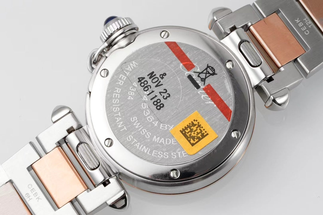 pasha 30mm quartz pink gold steel white dial
