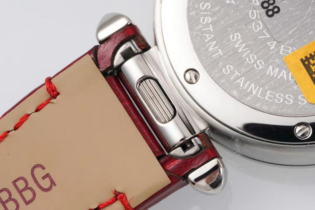 pasha 30mm quartz stainless steel white dial red leather