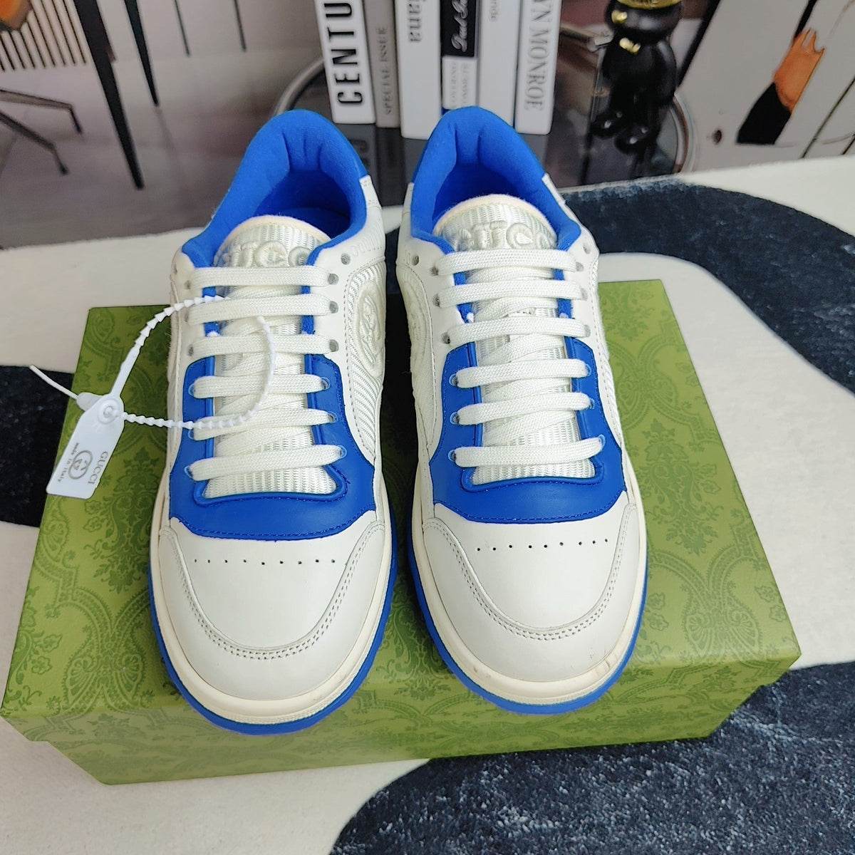 GG Men's MAC80 Sneaker White Blue Cowhide 523622