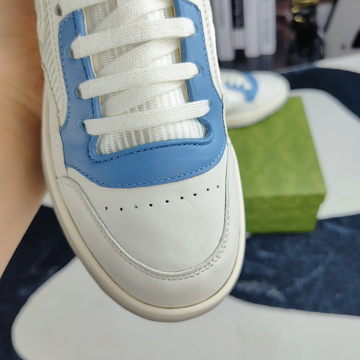 GG Men's MAC80 Sneaker White Blue Cowhide 523620