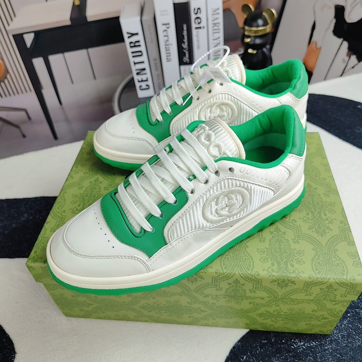 GG Men's MAC80 Sneaker White Green Cowhide 523618