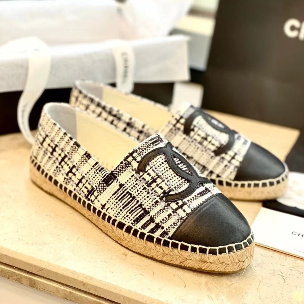 espadrilles white black tweed black lambskin
