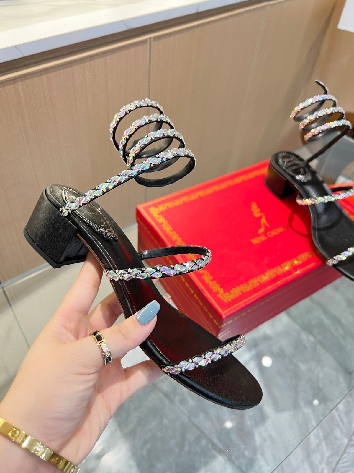 RC Diamond Sandals Black Silk Creole Glass Diamond 341983