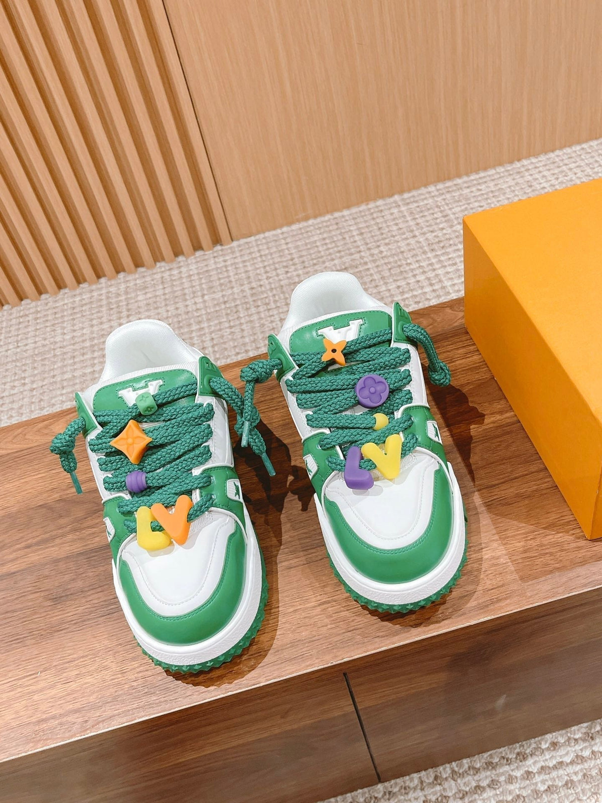 LV Trainer Maxi Sneaker White Mix Green Calfskin