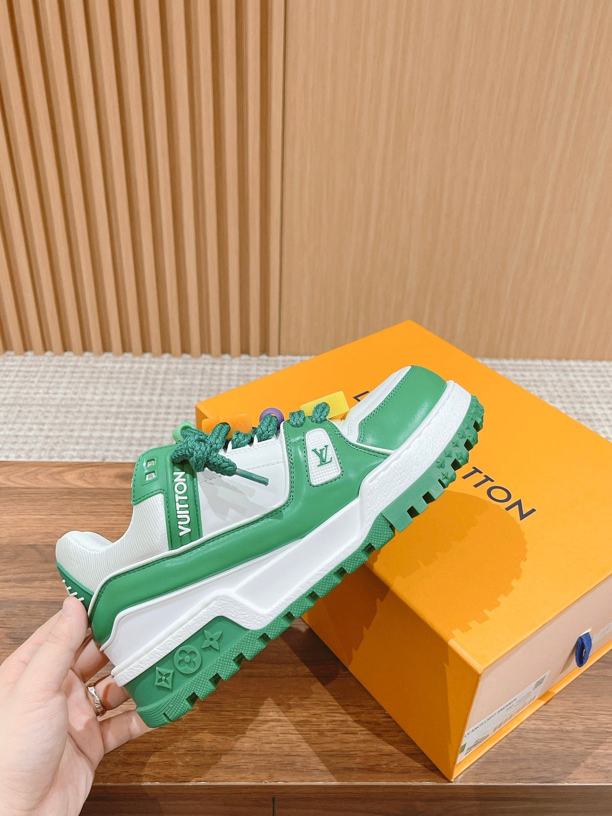 LV Trainer Maxi Sneaker White Mix Green Calfskin