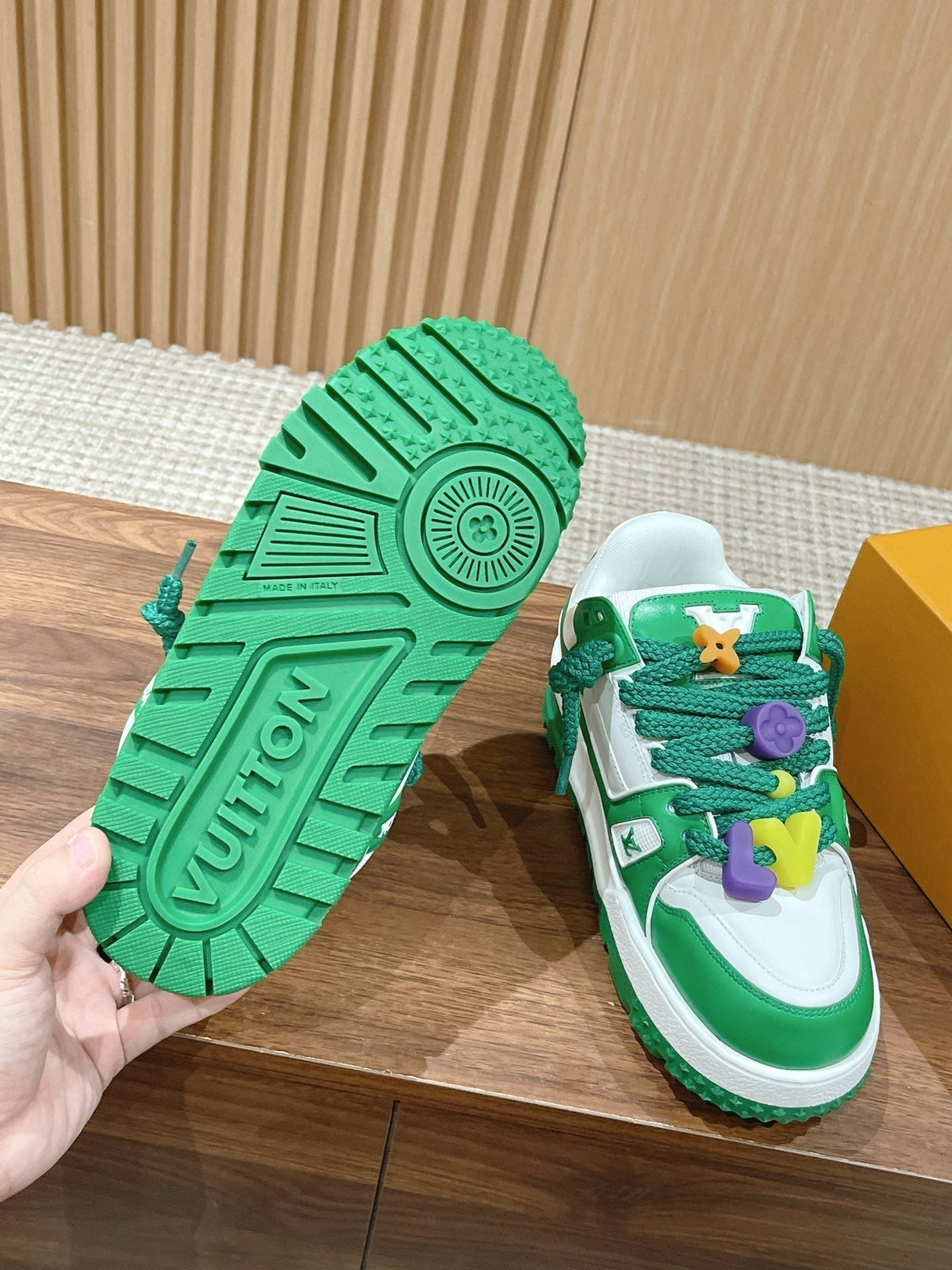 LV Trainer Maxi Sneaker White Mix Green Calfskin
