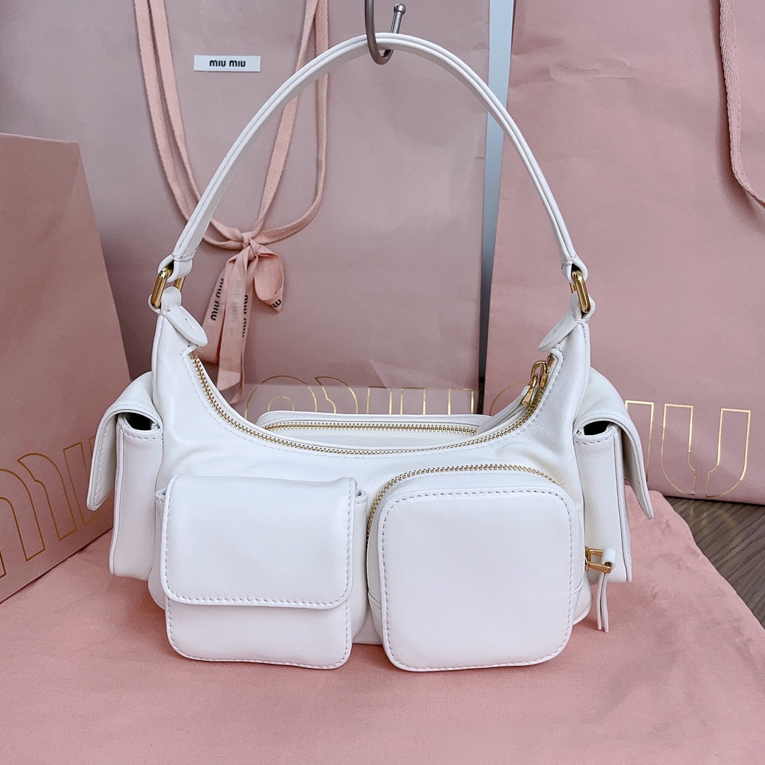 MIU POCKET 21CM SHOULDER BAG WHITE CALFSKIN