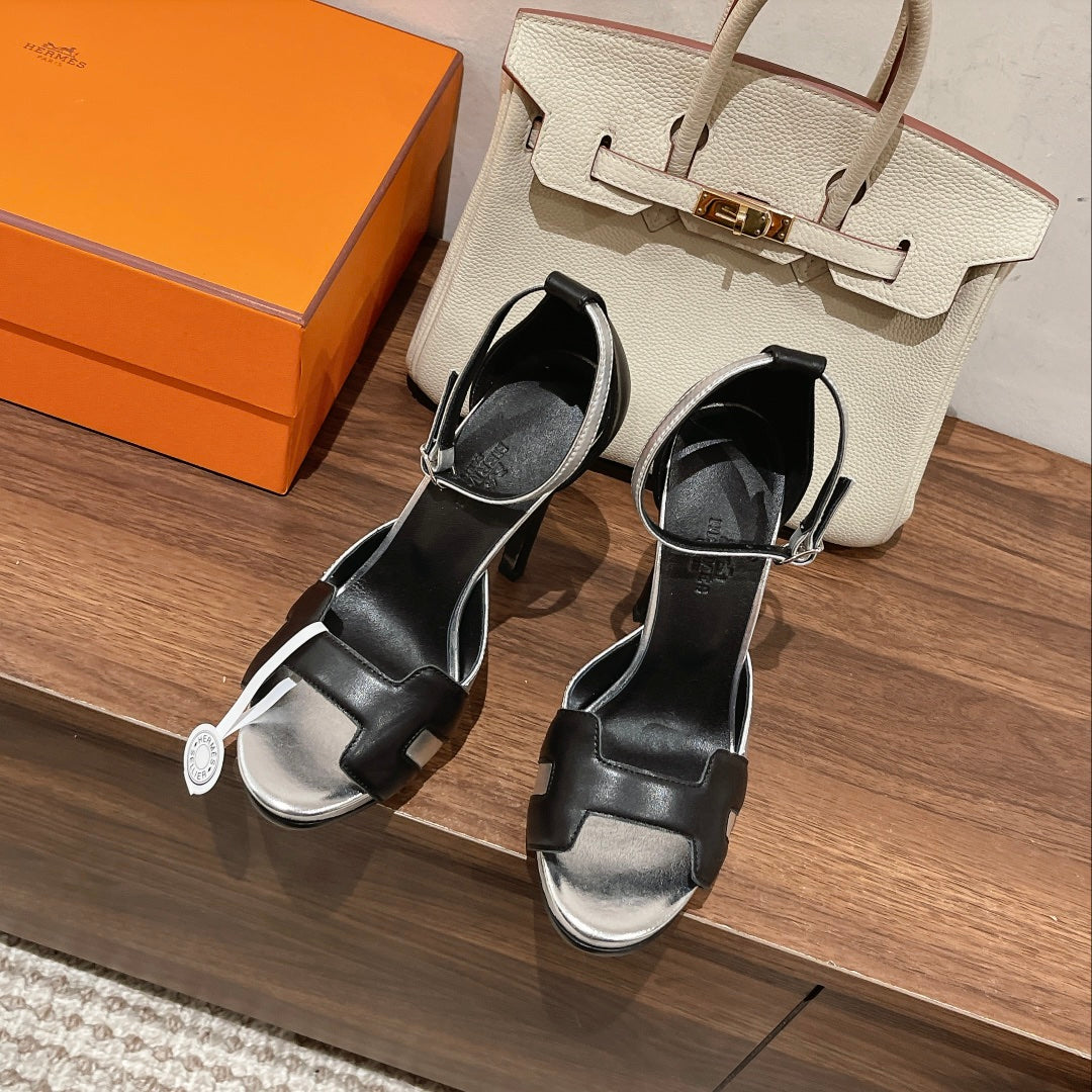 H - CLASSIC SANDAL 125 BLACK MIX BRIGHT SILVER LAMBSKIN
