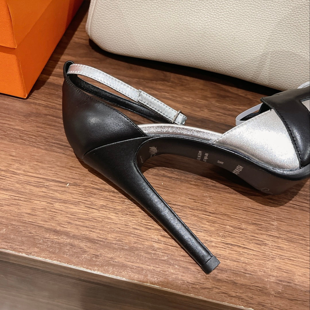 H - CLASSIC SANDAL 125 BLACK MIX BRIGHT SILVER LAMBSKIN