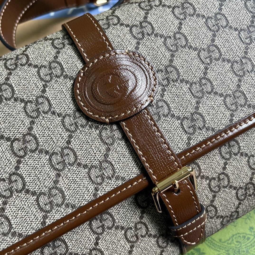 MESSENGER BAG 25 IN BEIGE CANVAS ANG BROWN CALFSKIN