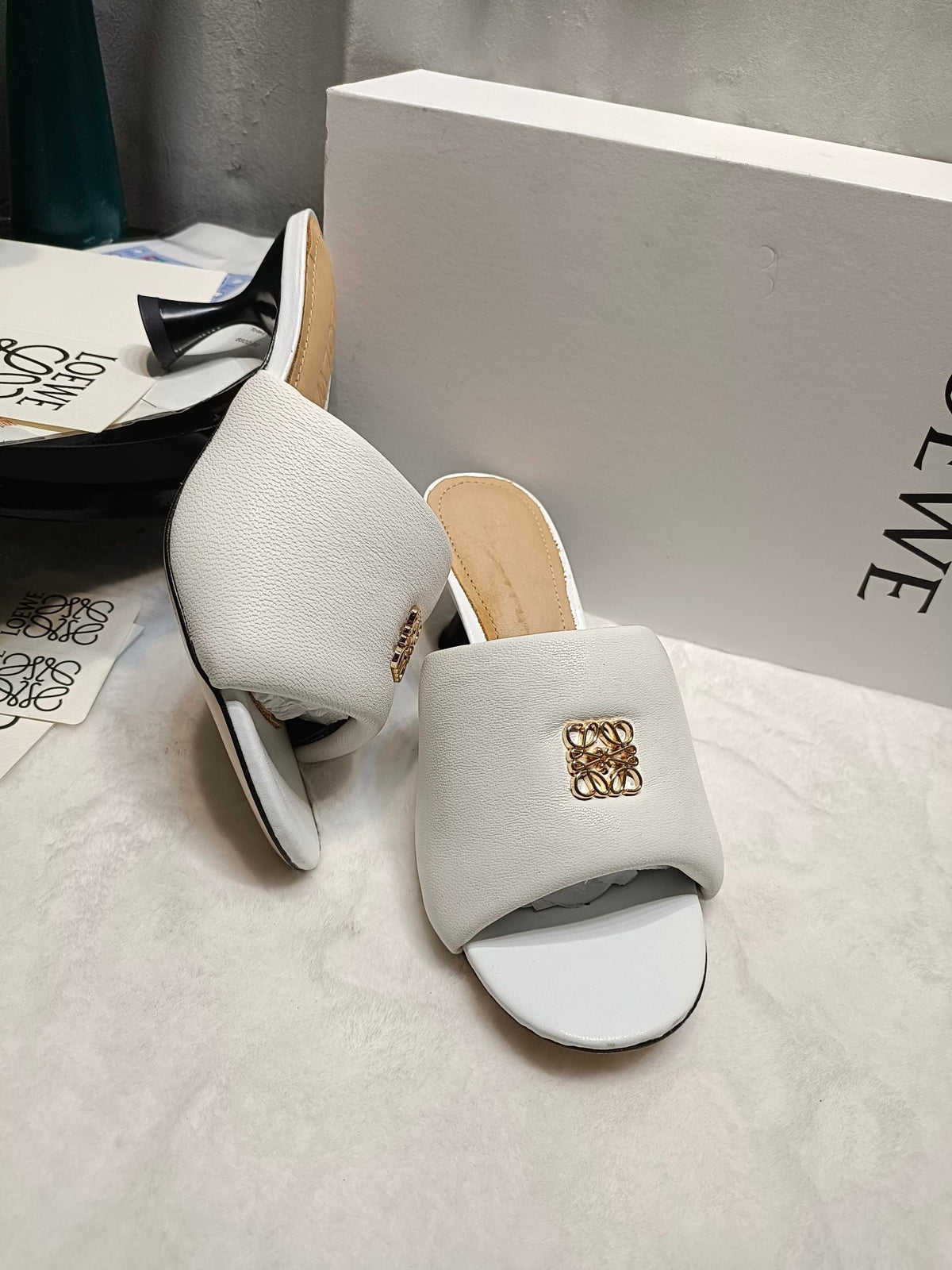 Loewe Anagram Padded Mule White Sheepskin