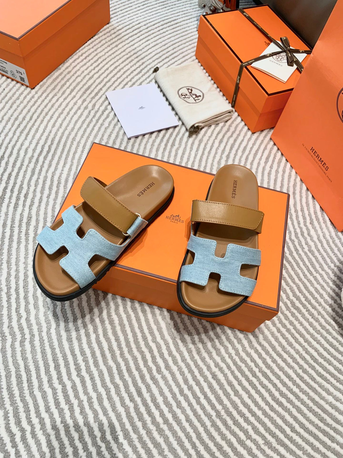HM Chypre Sandal Cloud Blue Mix Light Brown Lambskin And Denim  963242