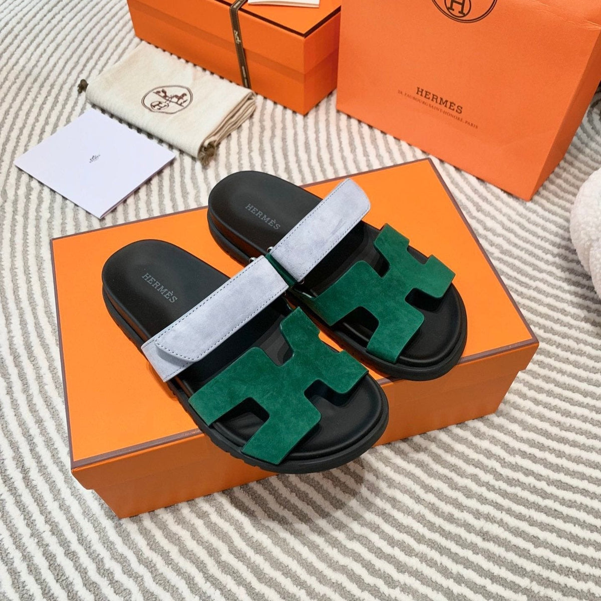HM Chypre Sandal Deep Green Mix Light Blue Grey Suede 963245