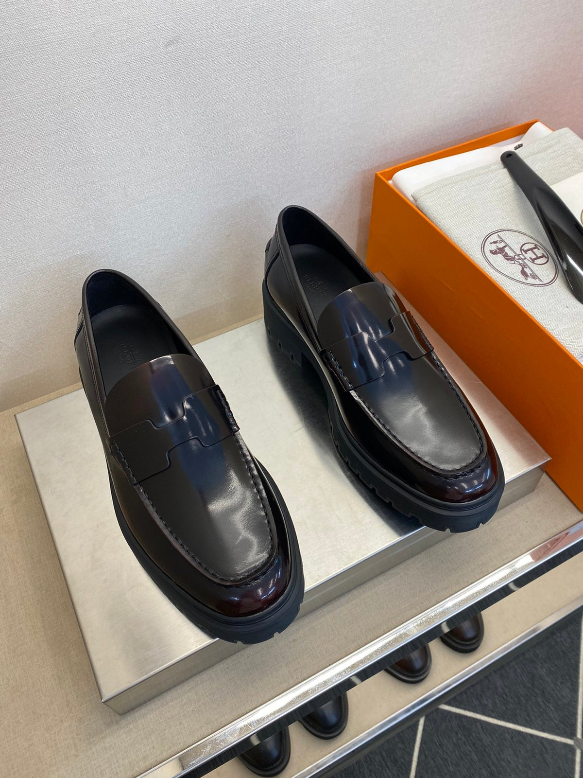 HM Men's Loafer Black Mix Brown Patent Leather 540806