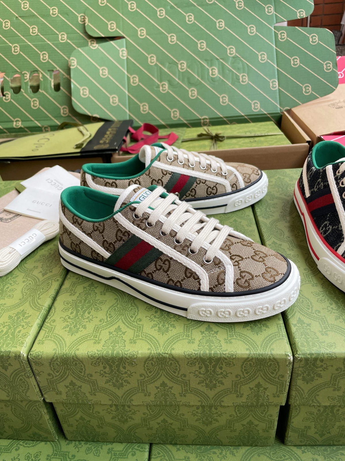 GG 26 Platform Sneaker Beige Brown Monogram Canvas 632834
