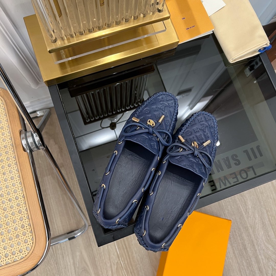 LV GLORIA FLAT LOAFER LOGO STAMPING DARK BLUE