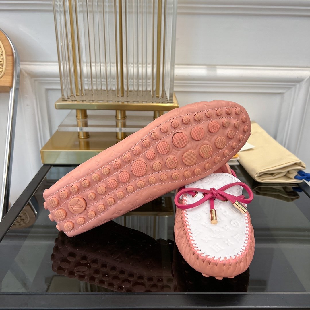 LV GLORIA FLAT LOAFER LOGO STAMPING WHITE PINK