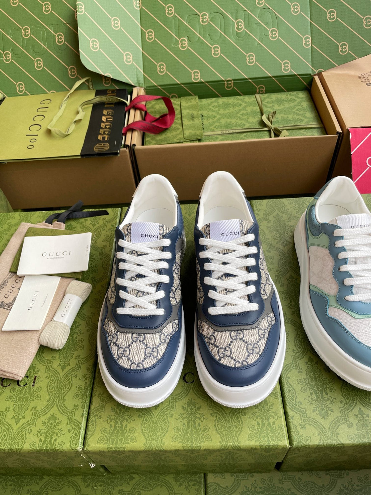 GG 26 Sneaker Blue Gray Canvas Calfskin 632892