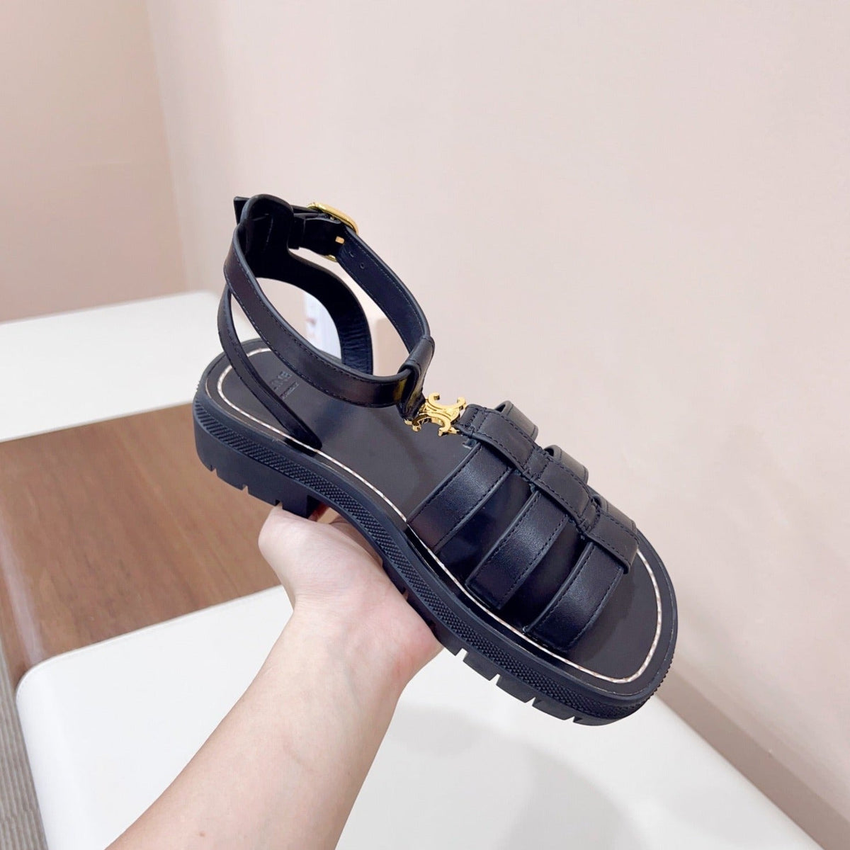 LYMPIA GLADIATOR SANDAL IN CALFSKIN BLACK