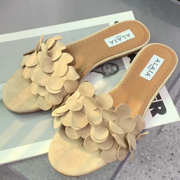 Alaia 25 Flower Slippers Pale Yellow Sheepskin 293158