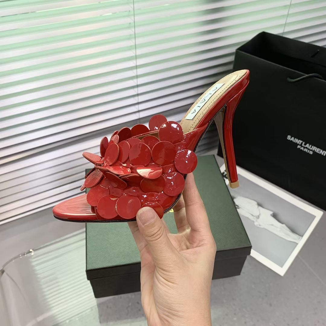 Alaia Confetti Leather Mules Red Sheepskin Cowhide 293164