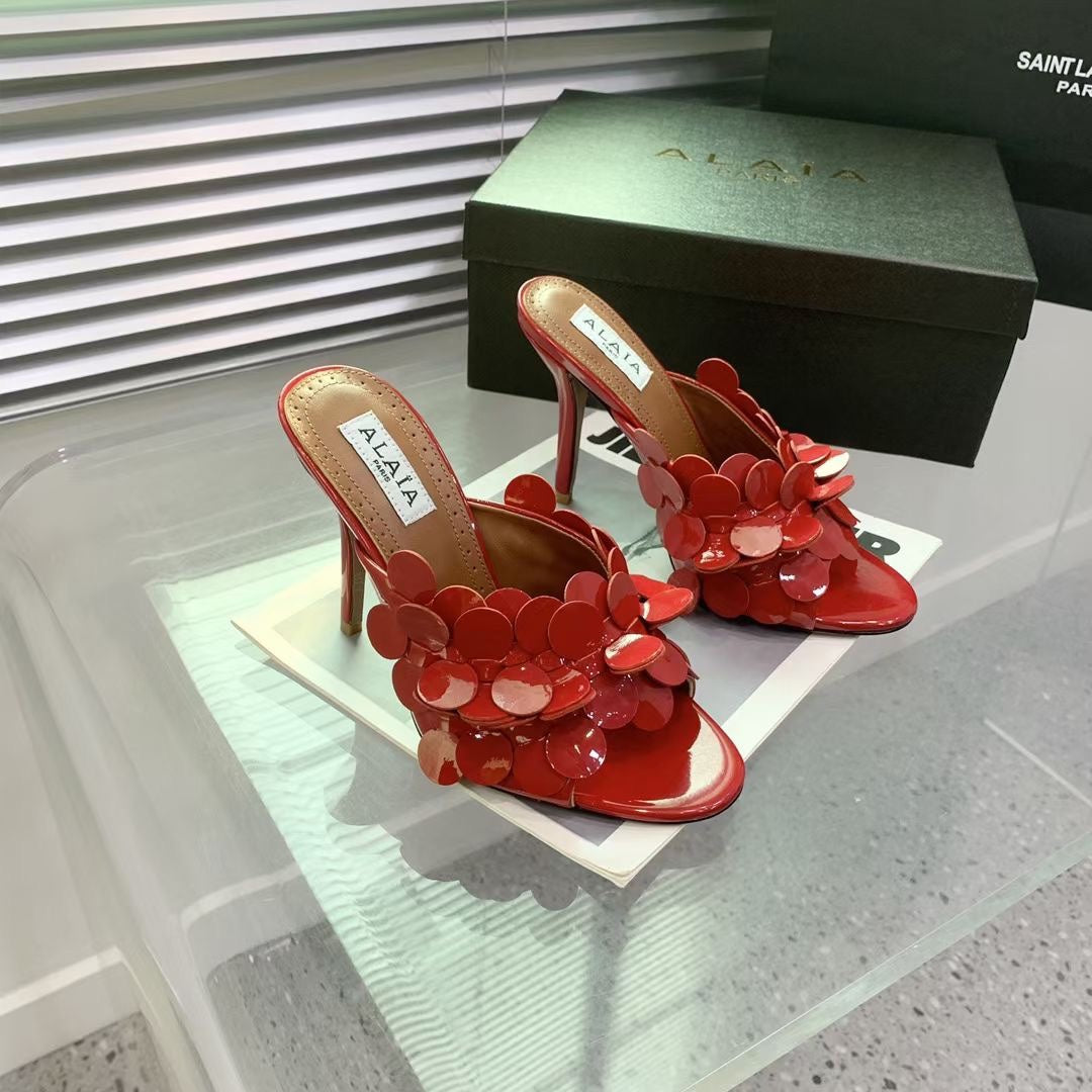 Alaia Confetti Leather Mules Red Sheepskin Cowhide 293164