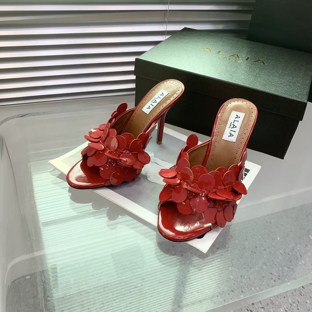 Alaia Confetti Leather Mules Red Sheepskin Cowhide 293164