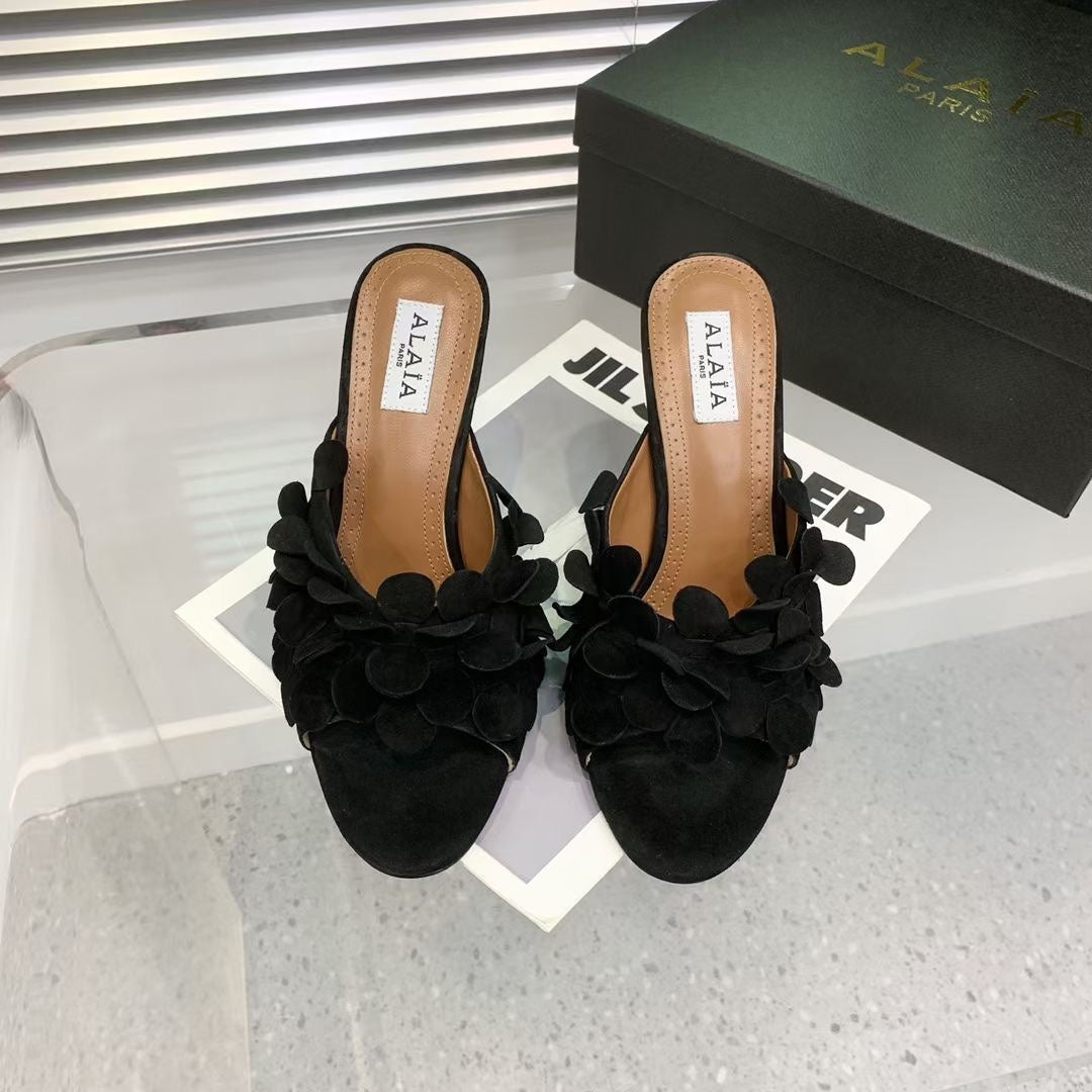 Alaia Confetti Leather Mules Black Sheepskin Cowhide 293166