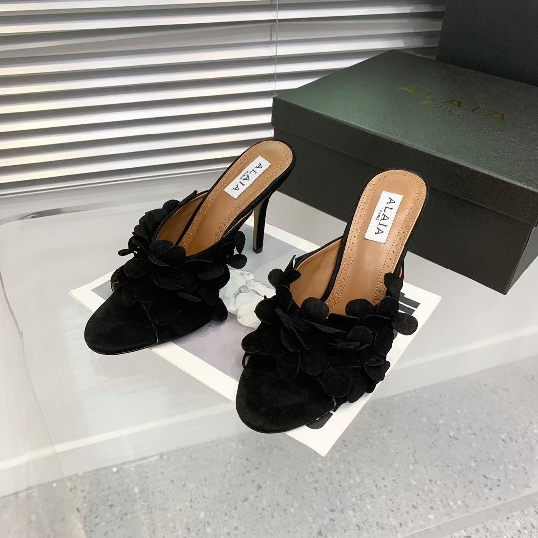Alaia Confetti Leather Mules Black Sheepskin Cowhide 293166