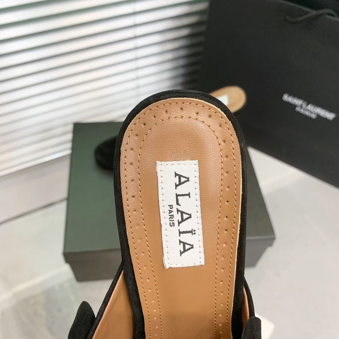 Alaia Confetti Leather Mules Black Sheepskin Cowhide 293166