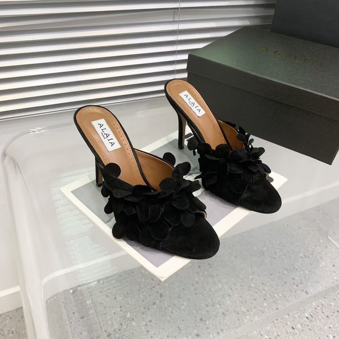 Alaia Confetti Leather Mules Black Sheepskin Cowhide 293166