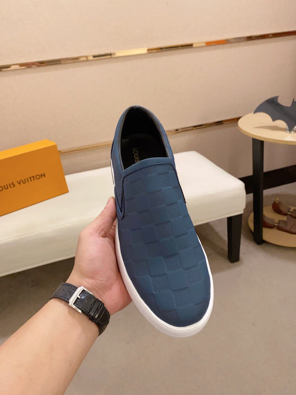 LV LOAFER IN NAVY BLUE DAMIER SHEEPSKIN