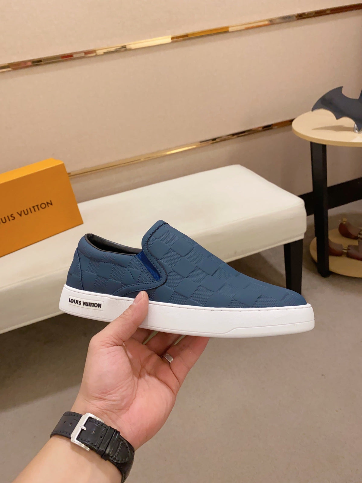 LV LOAFER IN NAVY BLUE DAMIER SHEEPSKIN