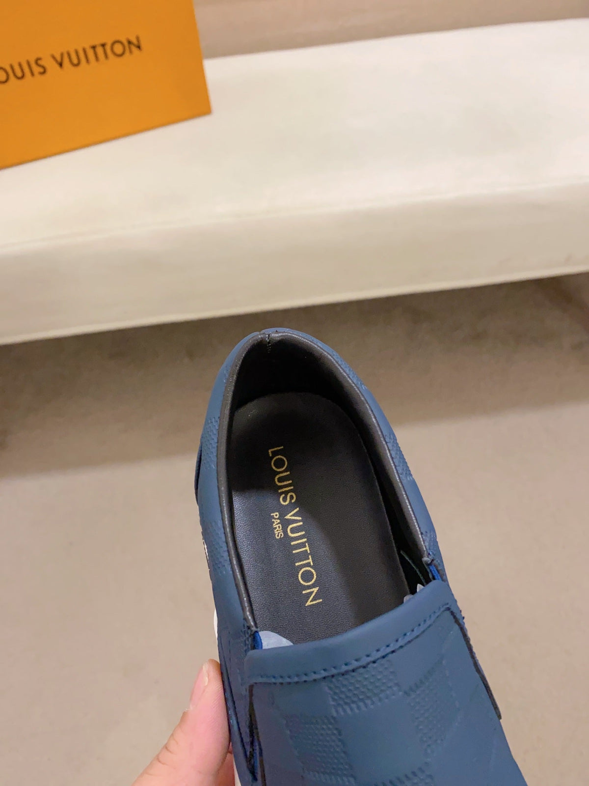 LV LOAFER IN NAVY BLUE DAMIER SHEEPSKIN