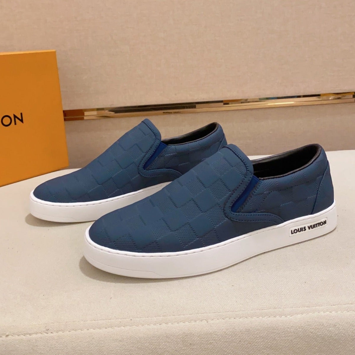 LV LOAFER IN NAVY BLUE DAMIER SHEEPSKIN