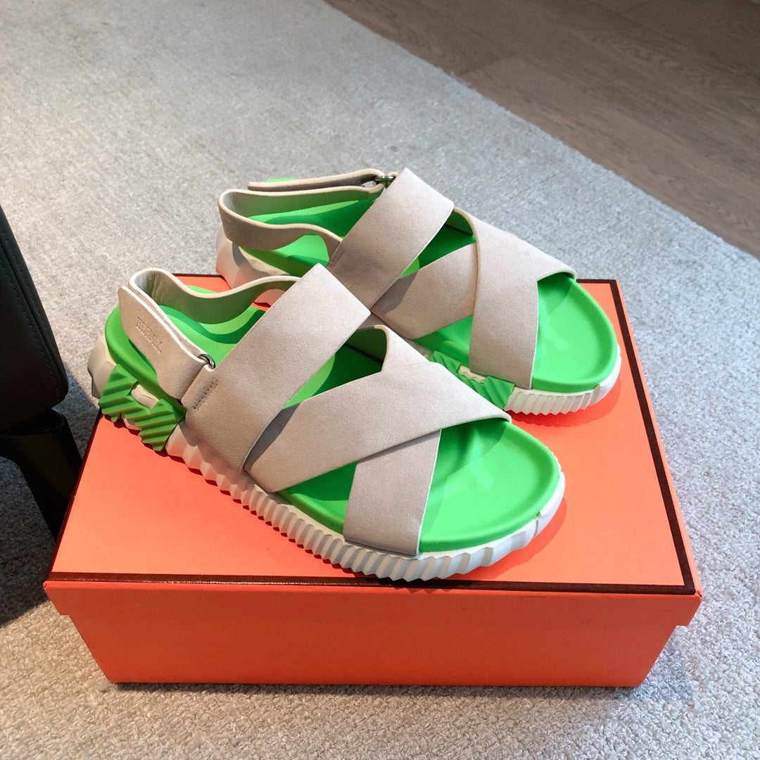 HM ELECTRIC SANDAL PARAKEET AND KHAKI SUEDE