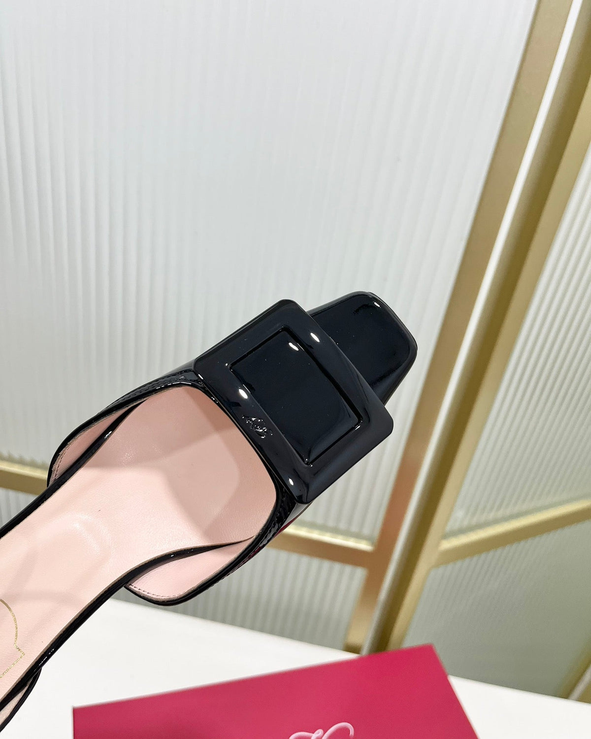 Trompette Metal Buckle Slingback Pump 45 Black Patent Leather
