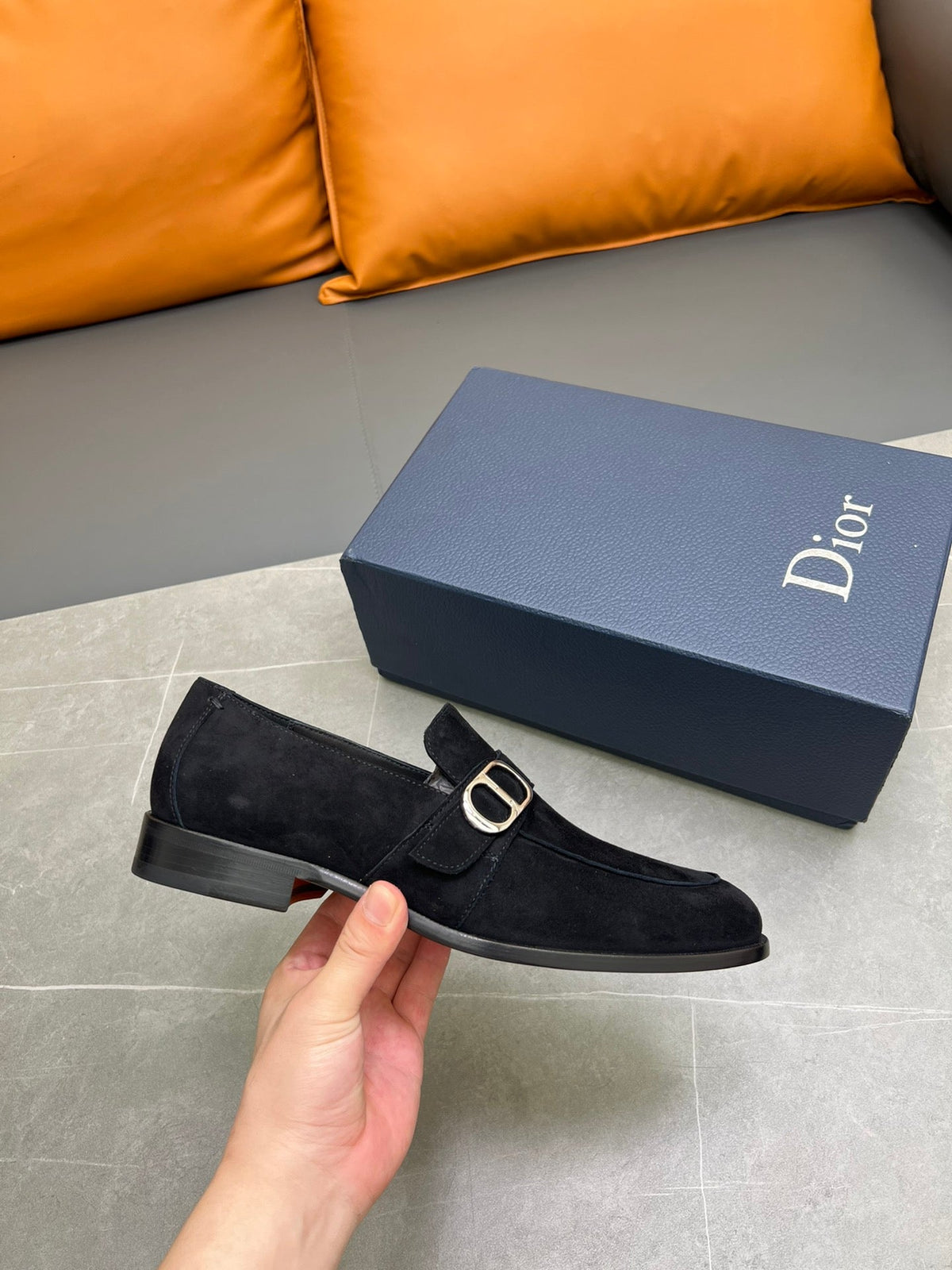 CD SYMBOL GRANVILLE EDGE BEADS LOAFER BLACK SUEDE