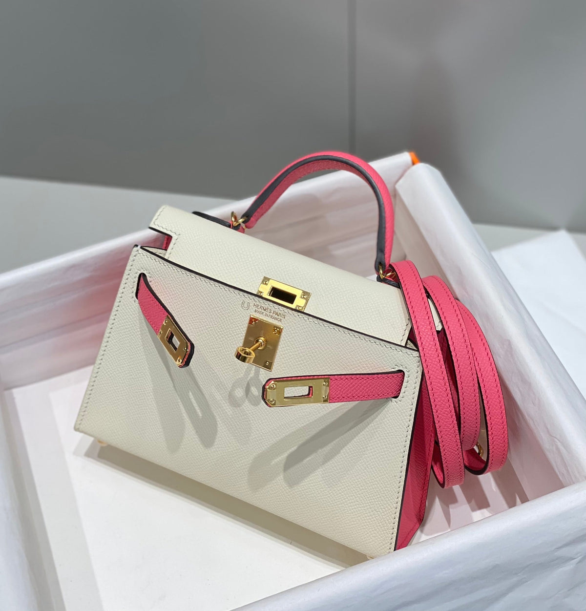HM Mini Kelly 19cm Cream Pink Epsom Gold Hardware