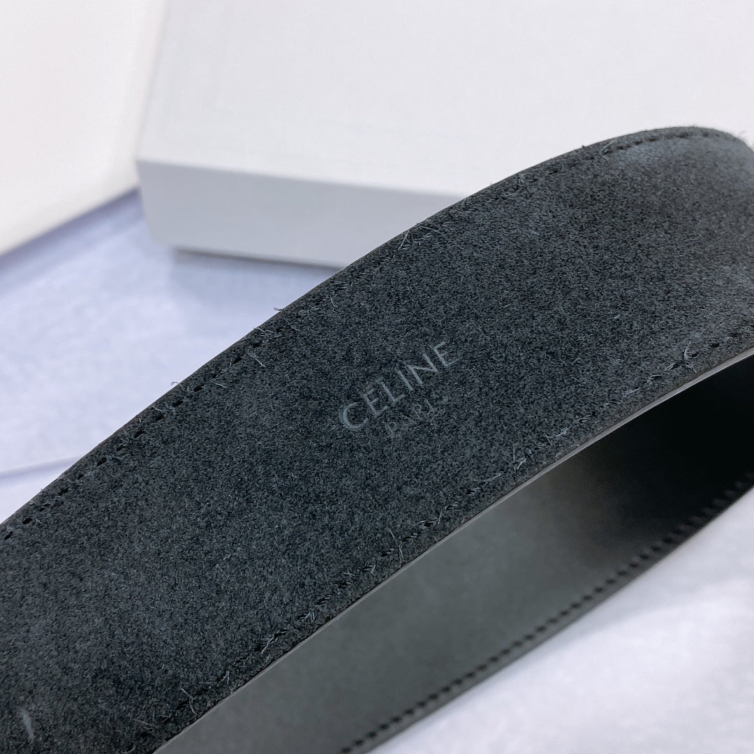 CL LARGE 35MM TWIN TRIOMPHE BELT IN BLACK CALFSKIN SILVER HARDWARE