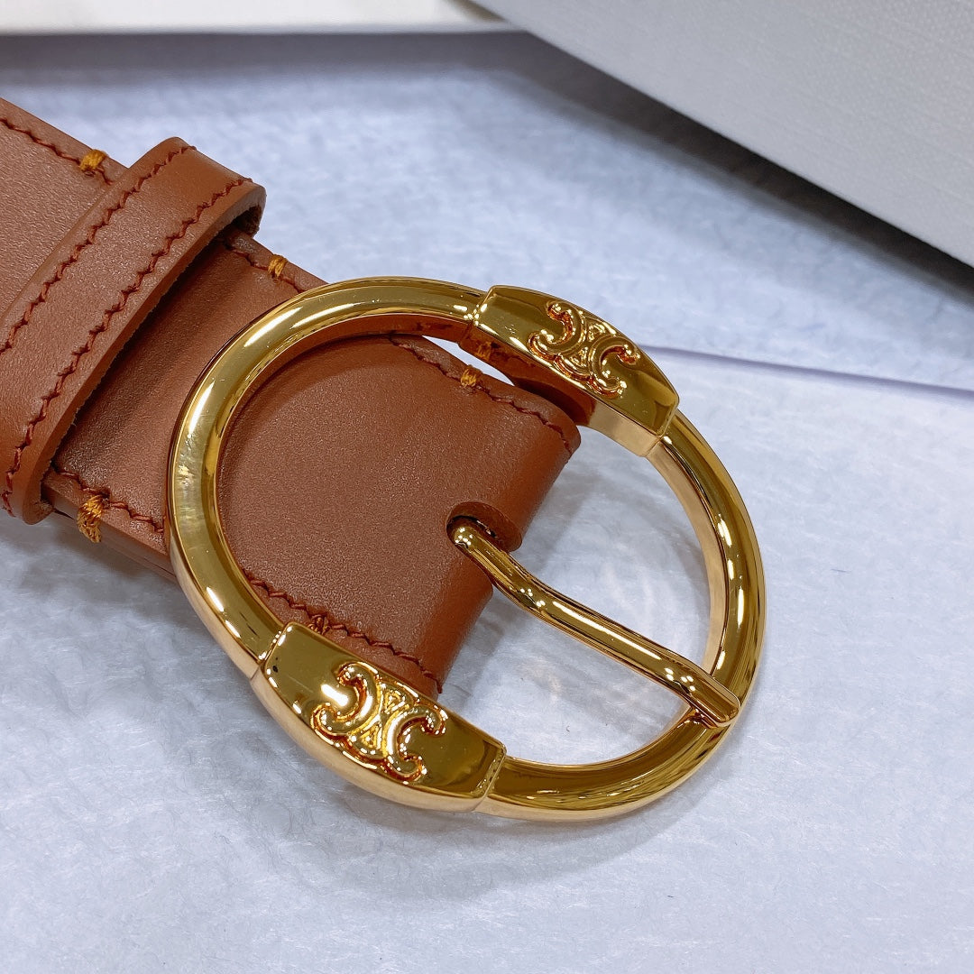 CL LARGE 35MM TWIN TRIOMPHE BELT IN BRONZE BROWN CALFSKIN GOLD HARDWARE