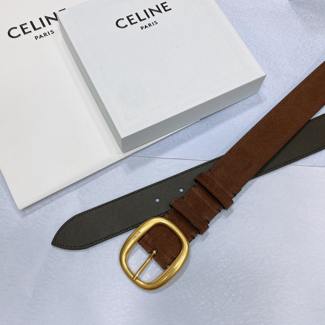 CL LARGE 35 MM BELT IN CHOCOLATE BROWN SUEDE GOLD HARDWARE