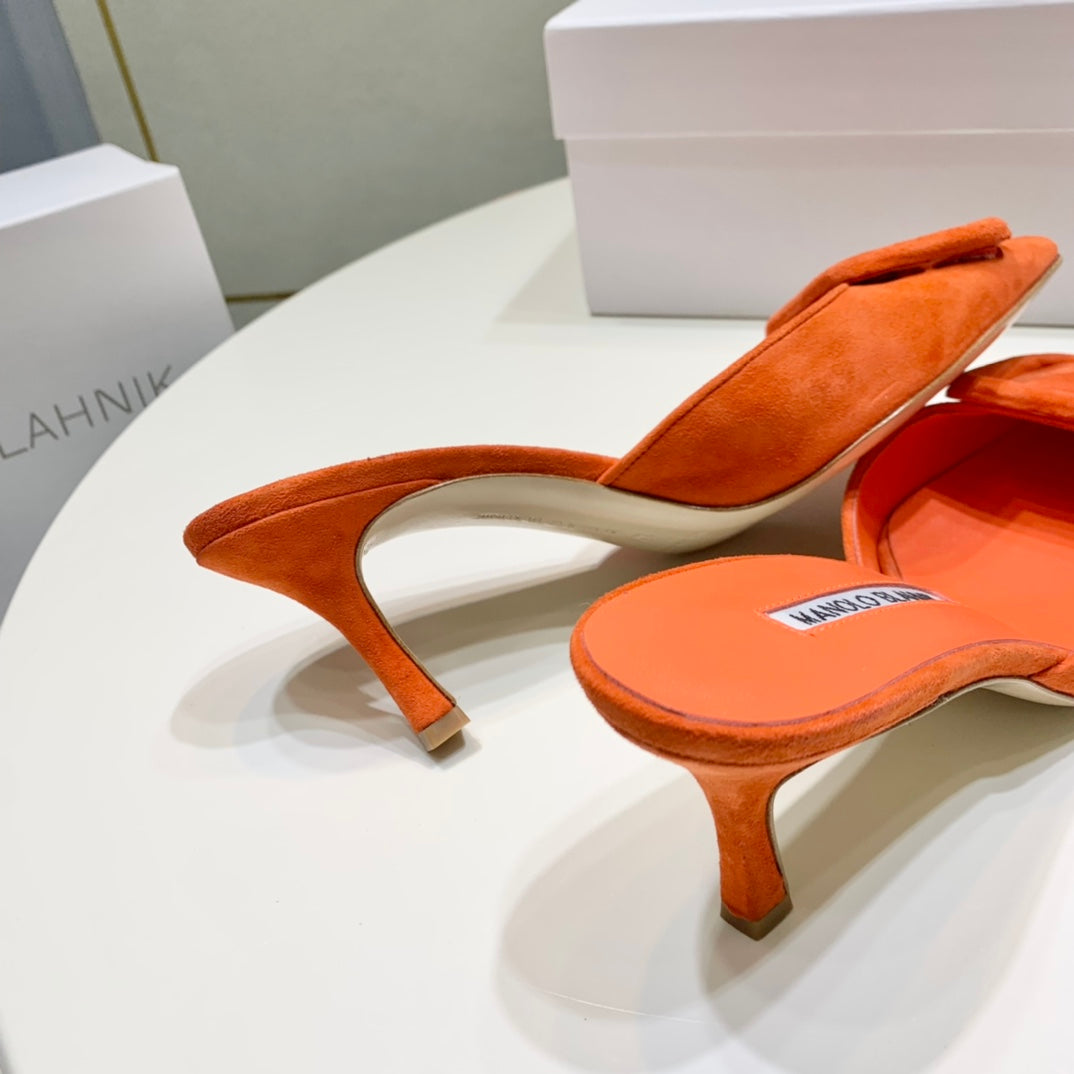 Manolo Mules 7cm Orange Suede Leather Bottom 451189
