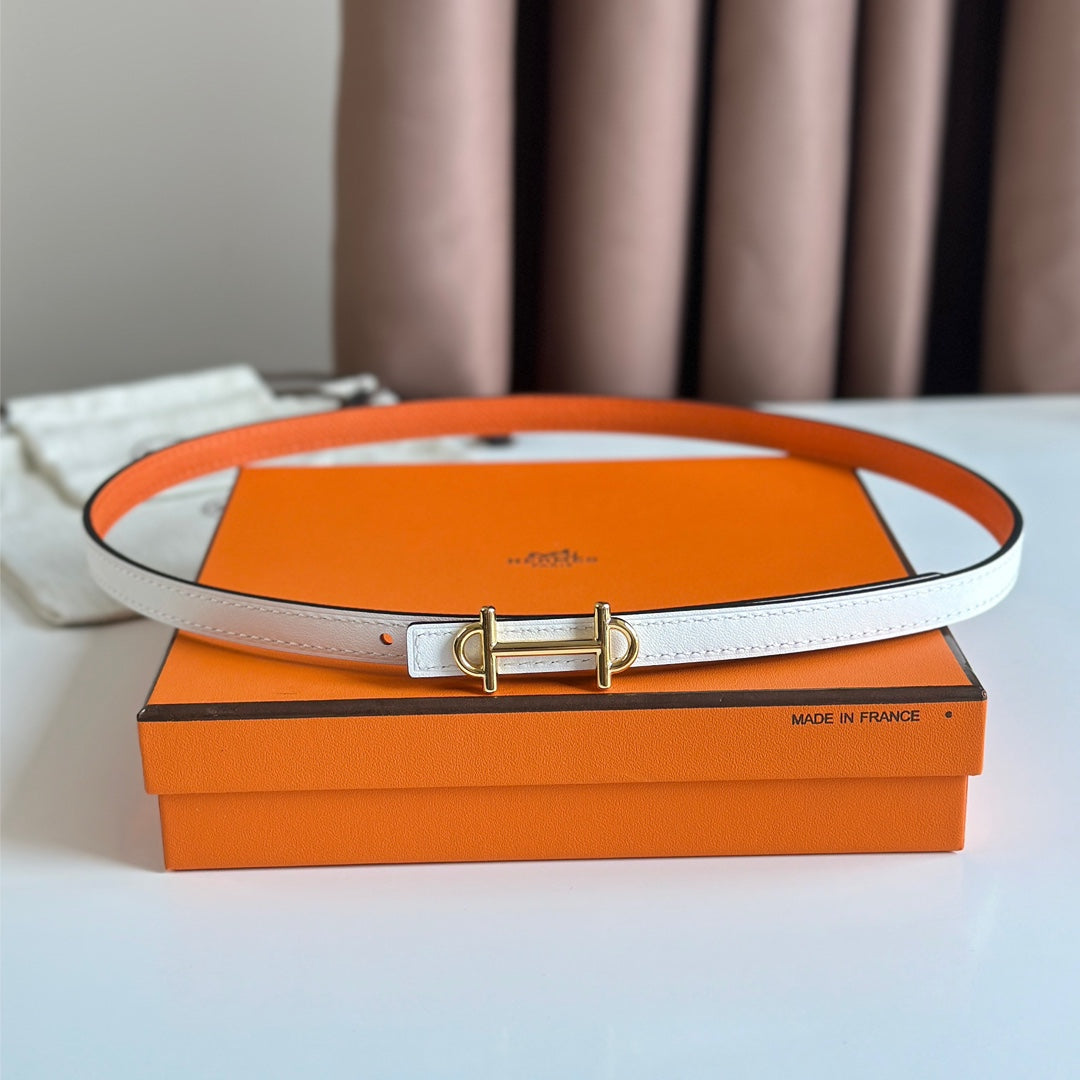HM GAMMA BUCKLE & REVERSIBLE WHITE AND ORANGE LEATHER STRAP 13MM GOLD HARDWARE