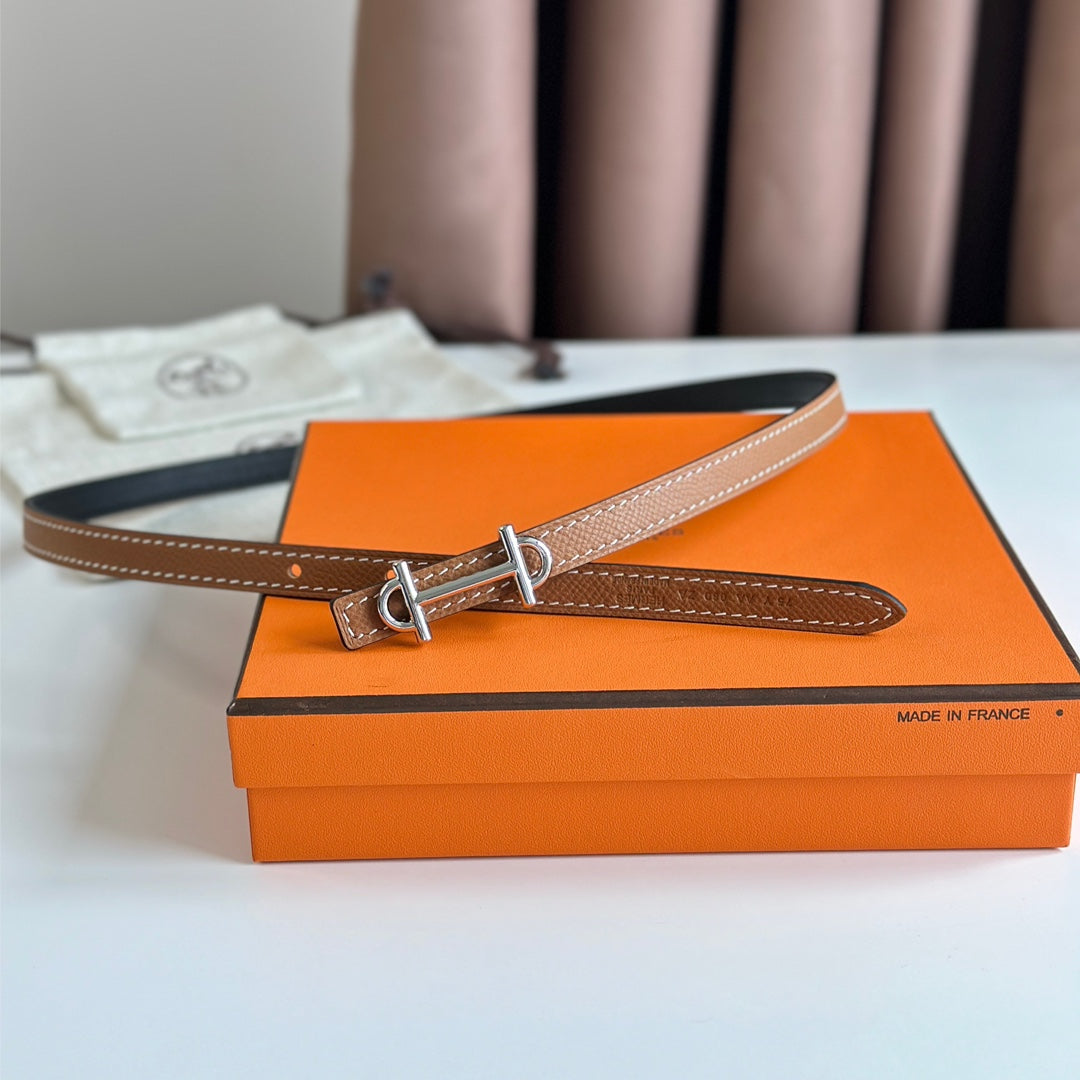 HM GAMMA BUCKLE & REVERSIBLE BRONZE BROWN AND BLACK LEATHER STRAP 13MM SILVER HARDWARE