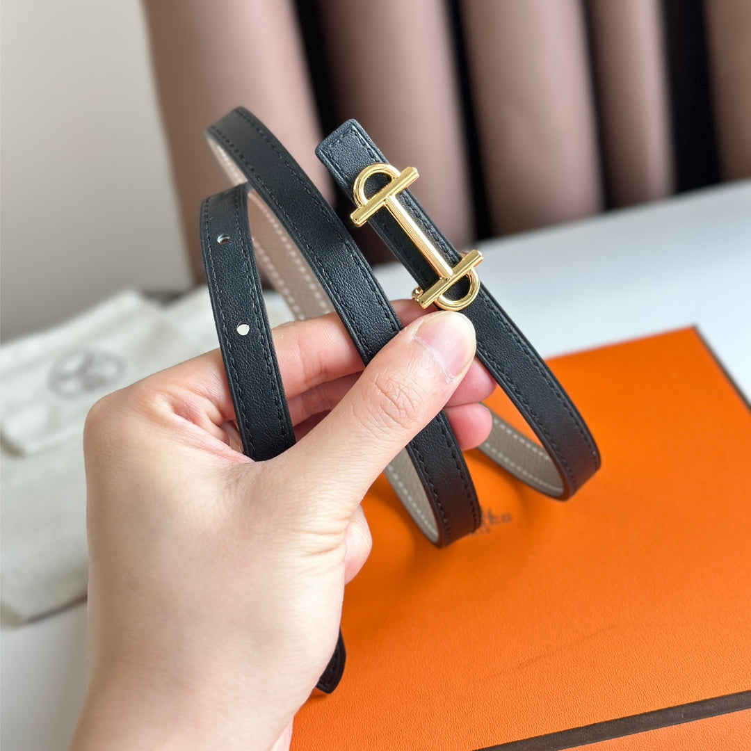 HM GAMMA BUCKLE & REVERSIBLE KHAKI BROWN AND BLACK LEATHER STRAP 13MM GOLD HARDWARE