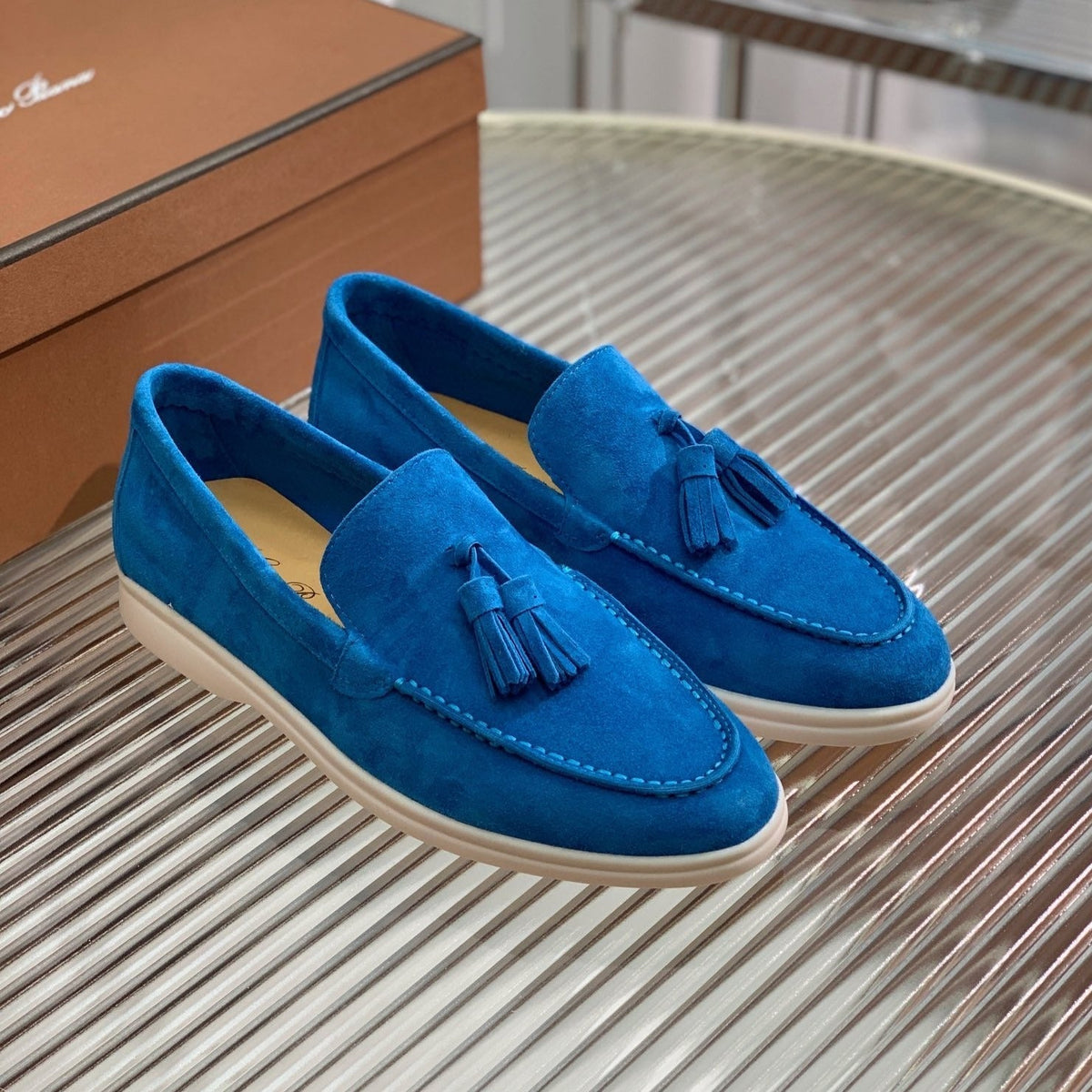 lp dot sole walk loafer blue suede