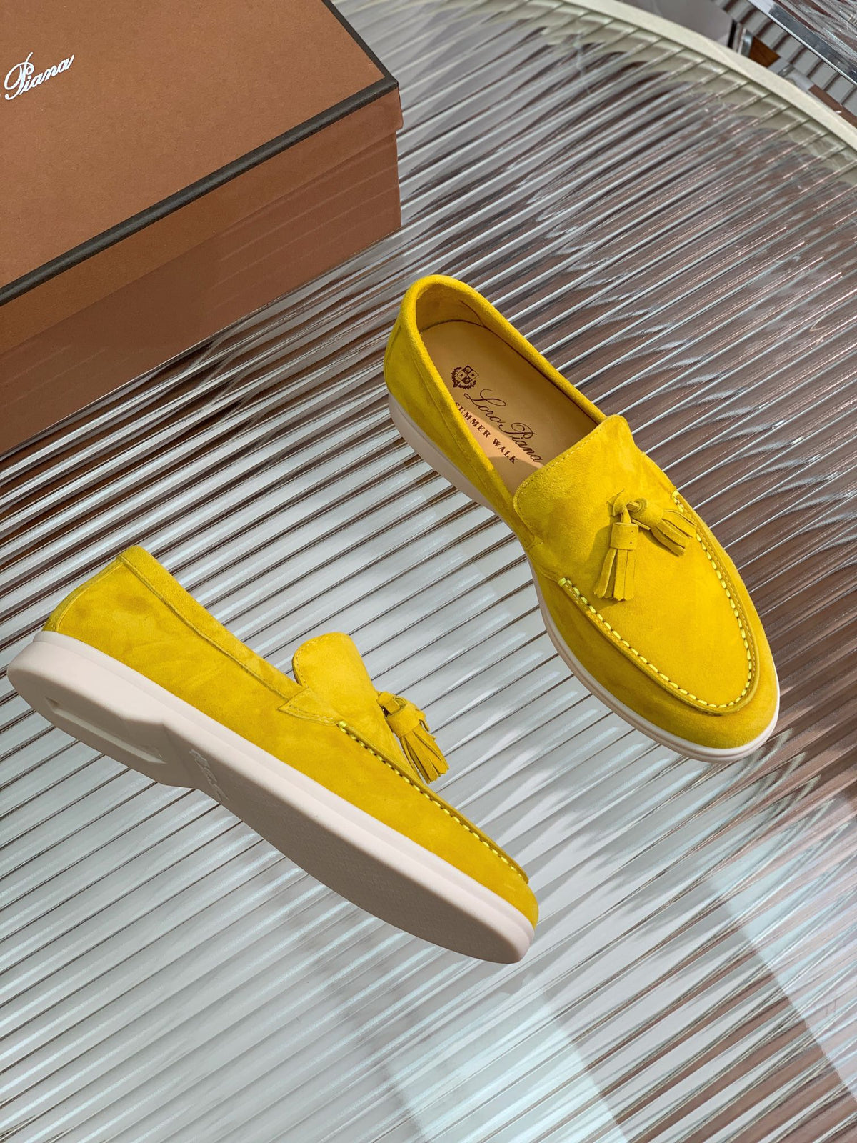 lp dot sole walk loafer yellow suede