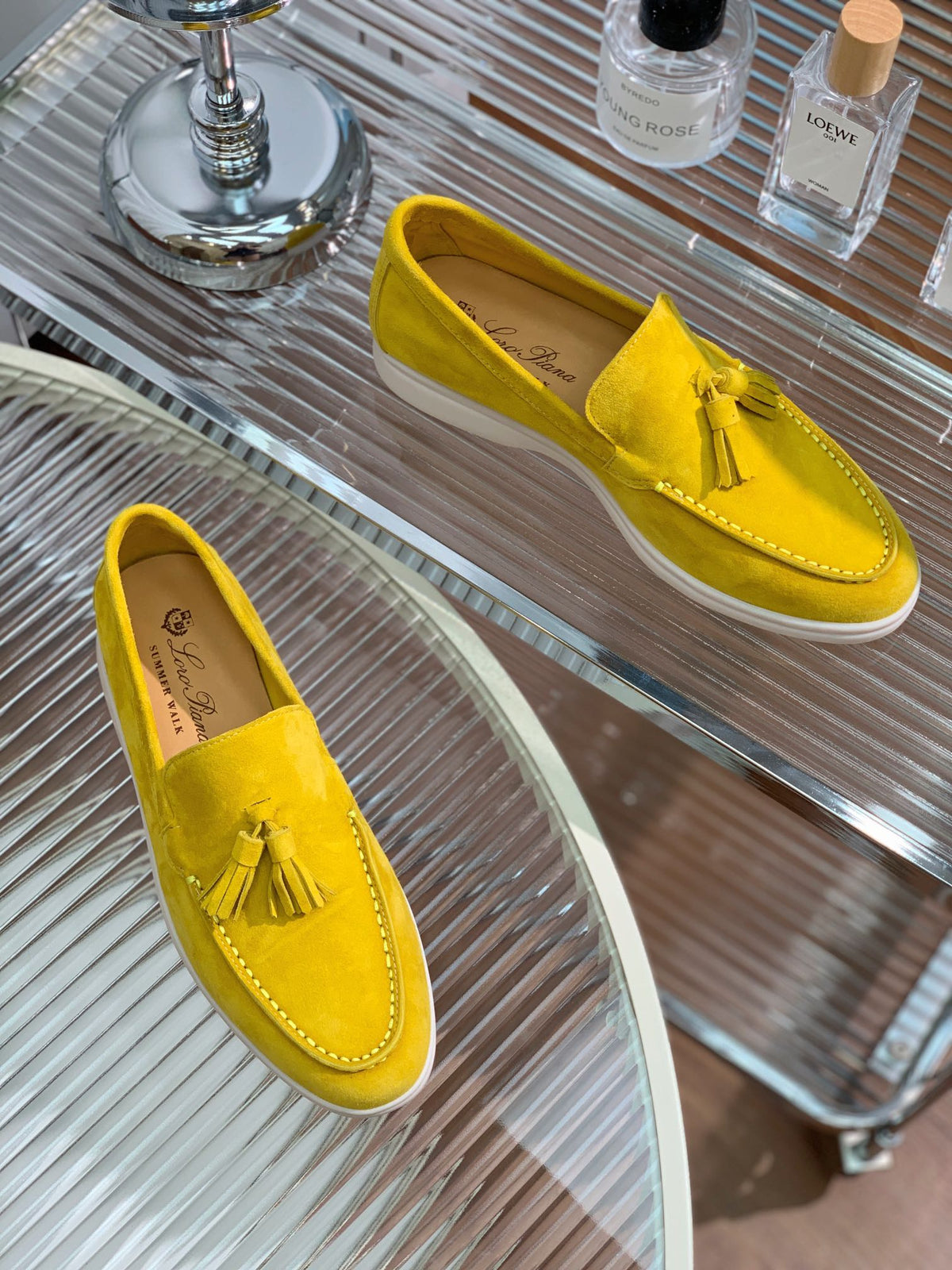 lp dot sole walk loafer yellow suede