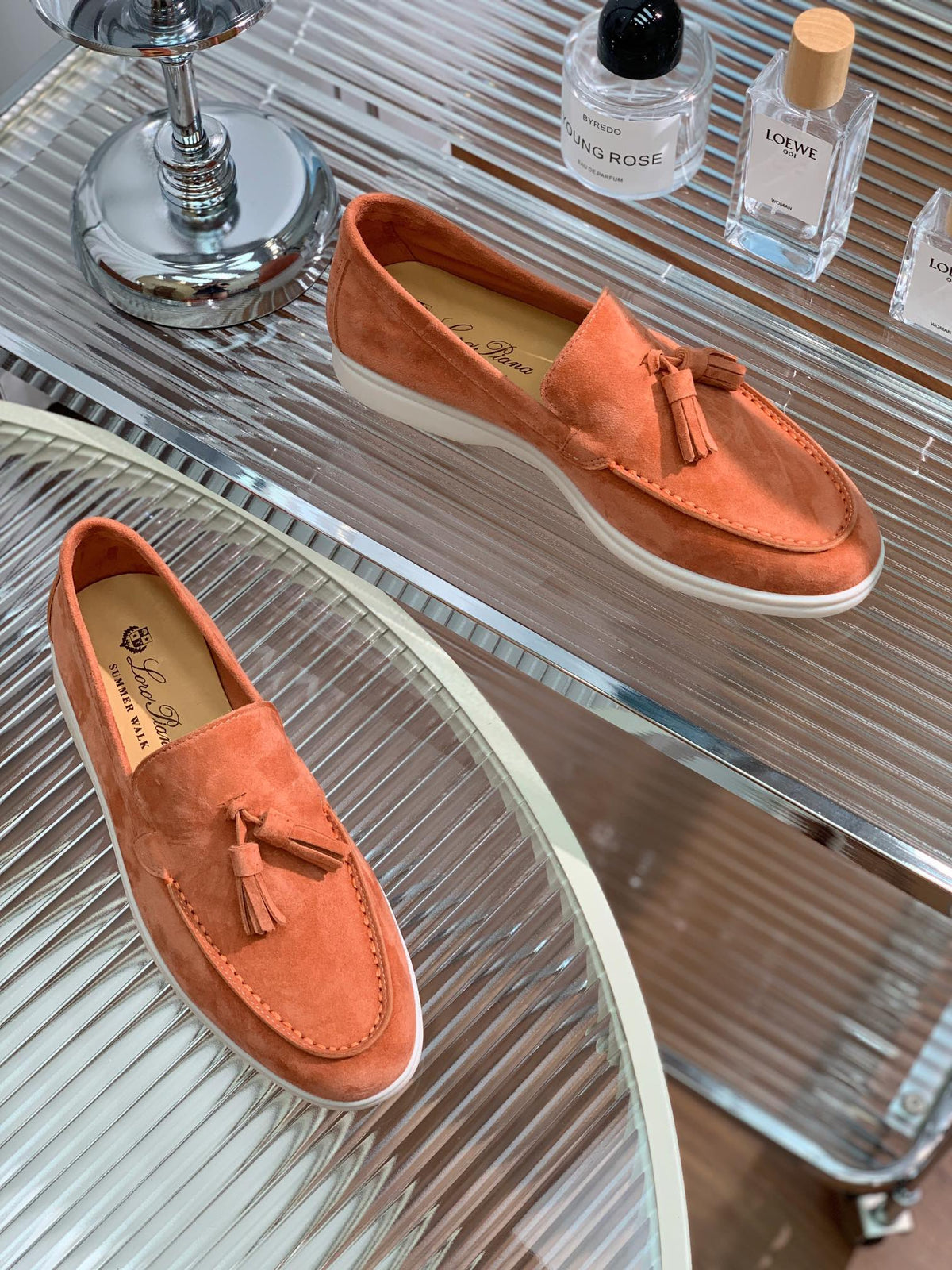 lp dot sole walk loafer brownish pink suede 1